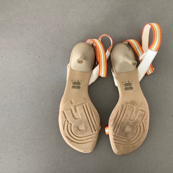Kenneth Cole Reaction, White/Orange/Blue Striped Heeled Strappy Sandals, Size 8 - Picture 5 of 5